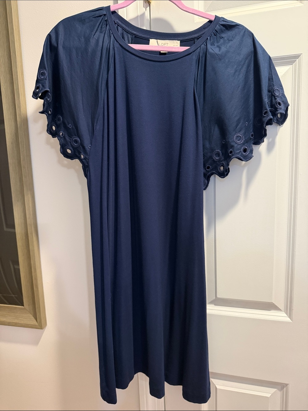 LOFT Navy Eyelet Flutter-Sleeve Dress